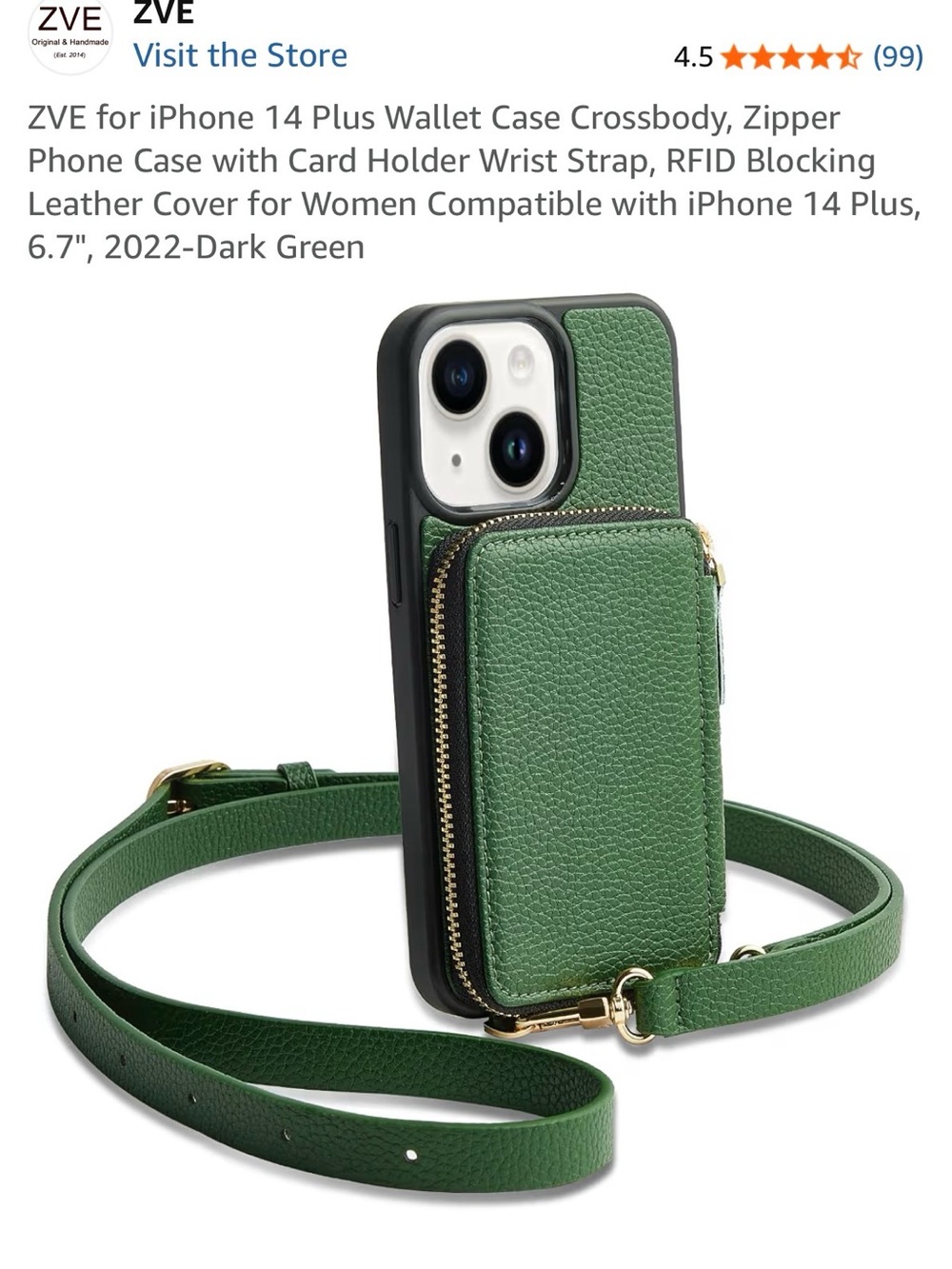 Apple Dark Green Wallet Crossbody iPhone Case with Zipper Card Holder